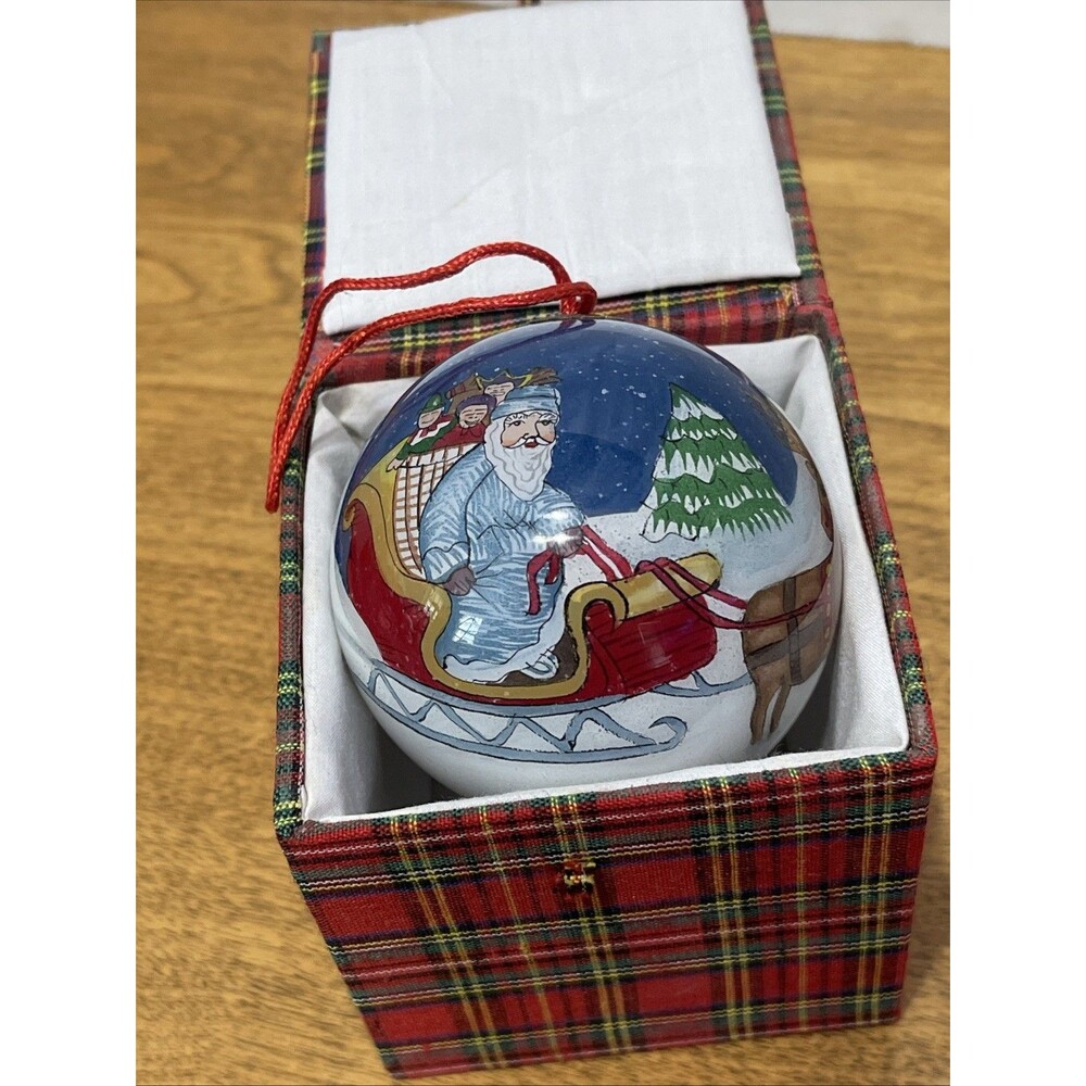VTG Reverse Paint CHRISTMAS BALL ORNAMENT Santa Blown Glass Midwest Cannon Falls